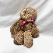 Real Mink Fur Vintage Teddy Bear Handmade 9" Tall Brown