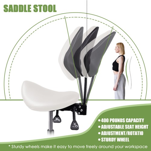 Adjustable Hydraulic Rolling Swivel Massage Spa Salon Stool Chair W/Back Rest - Picture 10 of 12
