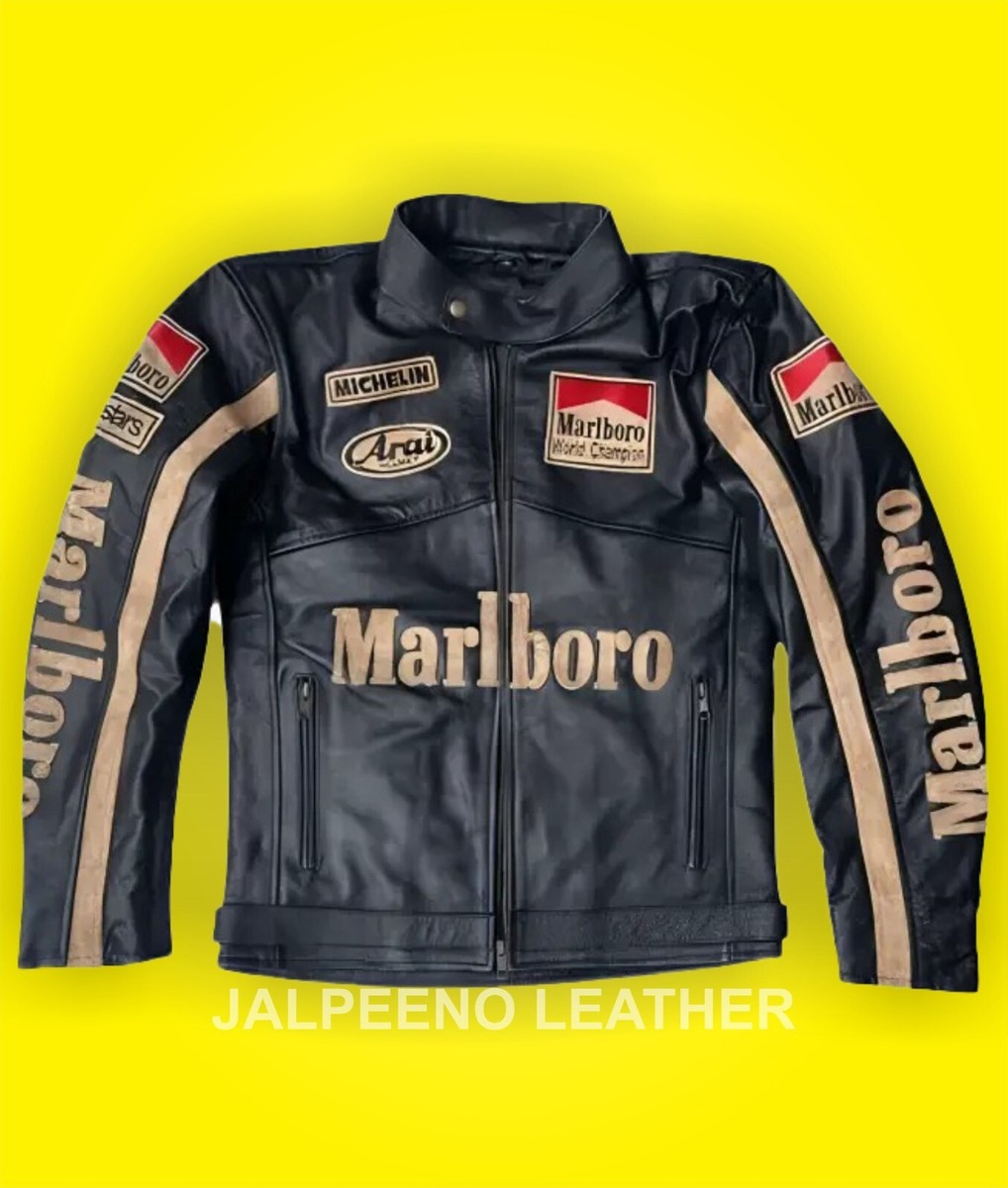 Marlbolo LEATHER JACKET 馬革 Men Marlbor0 Leather Jacket Vintage Rare Racing Motorcycle