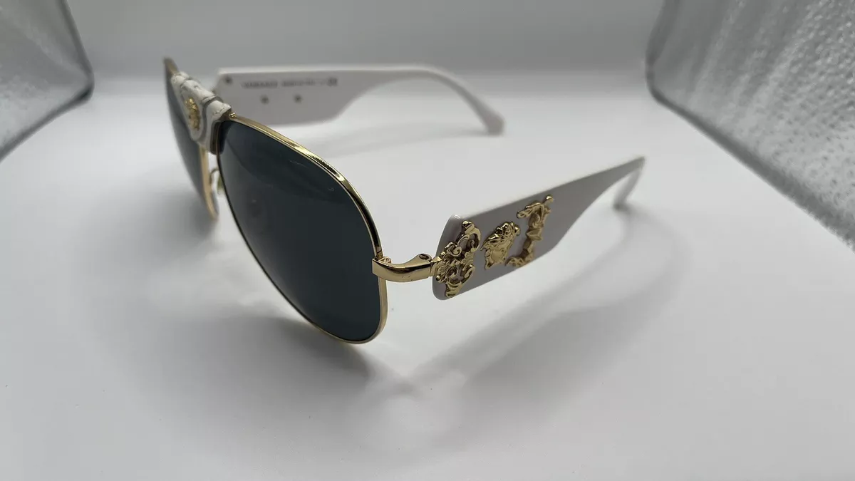 Versace VE2150Q 1341 5A White Gold Mirror Sunglasses 2150Q