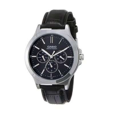 Casio Men Analog Leather Watch Black silver Original New MTP-V300L-1A