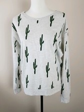 GREY COTTON STRETCH CATCUS PLANT PRINT JUMPER SWEATSHIRT SIZE M WESTERN COWBOY