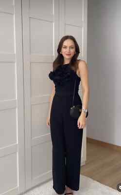 ZARA SIZE XS, S, FLORAL TEXTURED BLACK JUMPSUIT : 1971/058