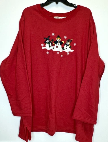 All American Comfort Sweatshirt Women's 3X Red Fleece Lined Snowmen Long Sleeve