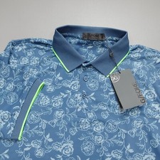 G/Fore Peony Sketch Tech Golf Polo Banded Sleeve Stretch Shirt Slate Blue 120