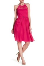 Marina 152945 Halter Sheer Mesh Dress Fuchsia Pink size 8