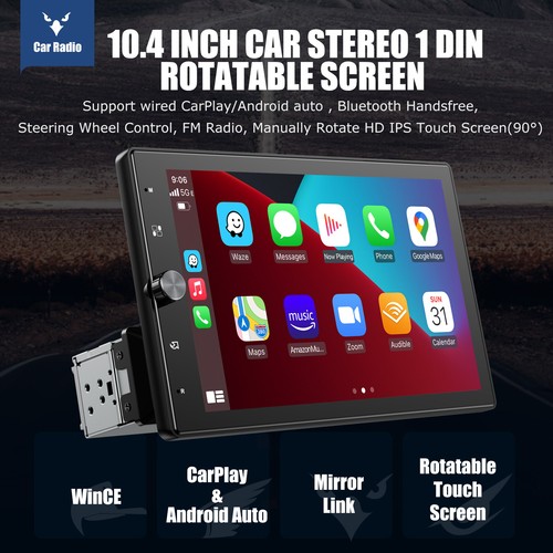 10.4'' Rotatable Car Stereo Radio Wireless Apple CarPlay IPS Radio Head Unit CAM - Picture 2 of 15