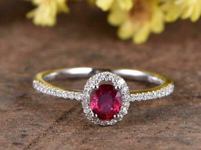 2.7ct Lab-Created Ruby Engagement Ring Round Accent Halo 9k White Gold Plated