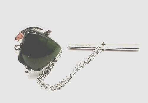 Cravatta cravatta vintage Sarah Coventry verde lucite Moonglow tono argento spilla