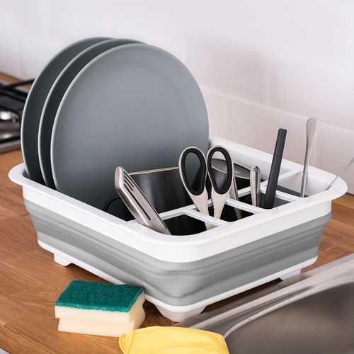 Folding Collapsible Silicone Dish Drainer Camping Caravan Boat Drying Rack - Picture 3 of 11