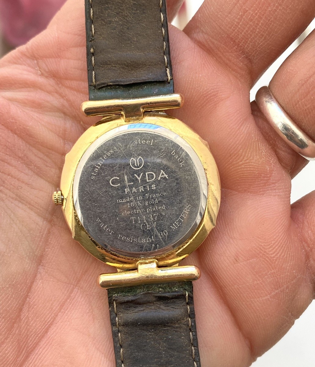 Clyda Paris Watch Quartz 18 K Gold Plated Vintage Watch Unisexe