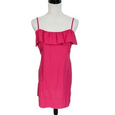 LOFT Pink Ruffle Dress Size 6 Preppy Country Club Coastal Resort Linen Blend