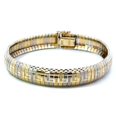 14KT BICOLOR GOLD DIAMANT GRIECHISCHER SCHLÜSSELSCHLIFF/POLIERT WEICHER ARMREIF 19,7 GRAMM