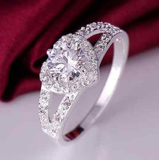 Silver Heart Pave Cubic Zirconia Love Engagement Ring RS34