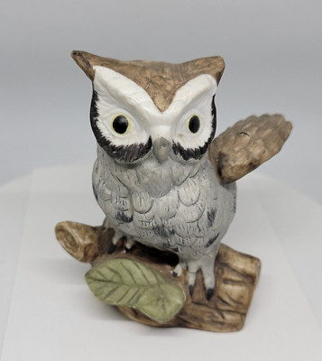 Vintage Norleans Korea Figurine Owl Multi Colors Flying on Tree Limb B11608