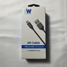 Just Wireless 6 ft Micro USB Cable- Black- Android NIB