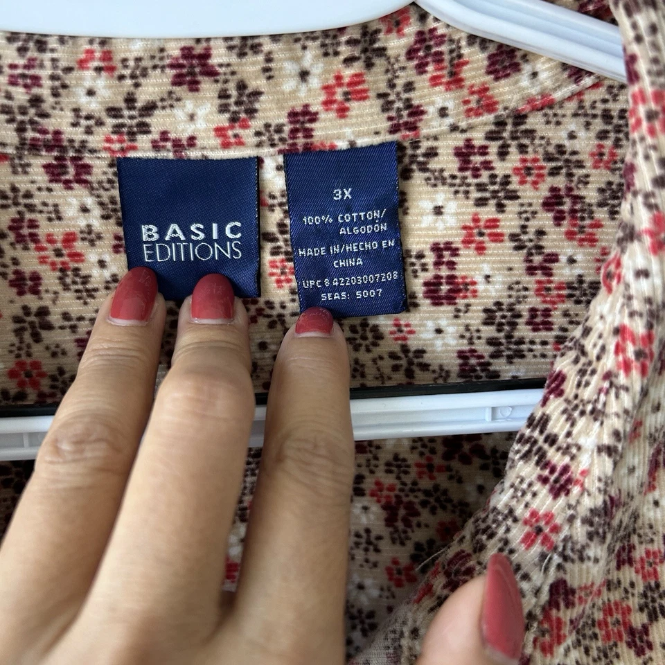 Основные издания оранжевый красный Ditsy цветочный хлопок вельвет рубашка на пуговицах женщин 3 X - Изображение 4 из 4