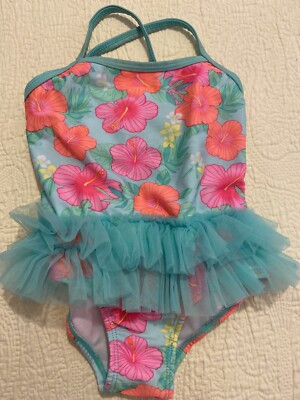 Healthtex Toddler Girl Swimsuit Size 2T Multicolor 1 Piece Tropical Flowers Tutu