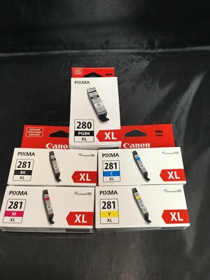 Genuine Canon PGI-280XL Black & CLI-281 XL Color Ink Cartridges 5 PACK Brand New