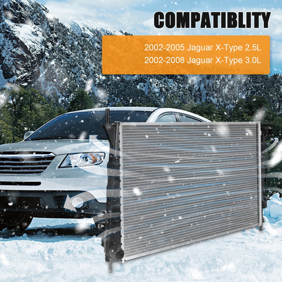 Autodayplus Aluminum Radiator – 2002-2008 Jaguar X-Type 3.0L – Silver Downflow 1-Row - View #2