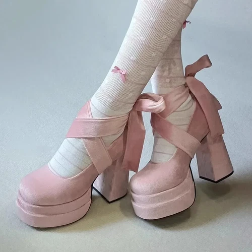 Platform Mary Jane Shoes Fashion Cross Strap Thick Heel Shoes Dress Shoes Pumps - Bild 2 von 24