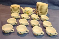 Keywick Ltd. 34 Pc Vintage Floral Porcelain Ceramic Miniature Toy Tea Set 1960s
