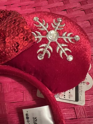 Disney Parks Christmas Lights Velvet Cranberry Red Jeweled Minnie Ears Headband Disney Parks Christmas Lights Velvet Cranberry Red Jeweled  main image 3