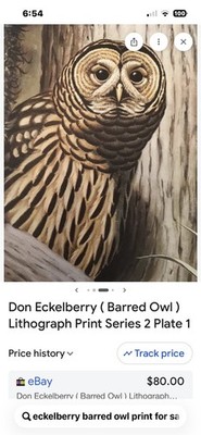 Don Richard Eckelberry Limited Edition Signed Print  Barred Owl 