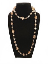 Long Beaded Necklace with Mixed Clear and Amber Beads