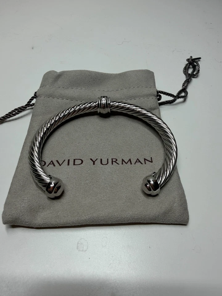David Yurman Sterling Silver 7mm Pave Black Diamond Cable Cuff Bracelet SZ:M - Image 4 of 4