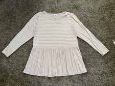MATILDA JANE Peach Pink Stripe Tunic Top Peplum Long Sleeve Buttons Preppy XL