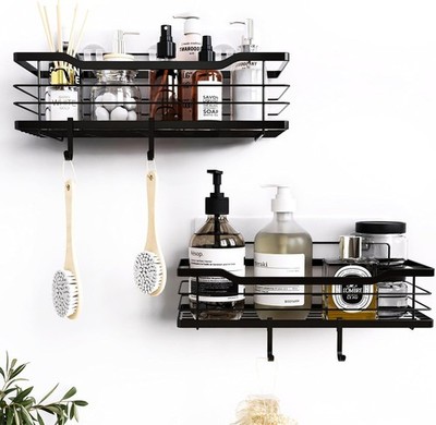 2 Pack Rustproof Shower Shelf Rack Shower Shelves with 4 Hooks Bathroom Kitchen