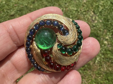 XRARE VINTAGE Alfred Philippe Trifari Moghul Jewels of India Round Brooch/Pin!