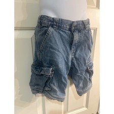 Vtg OshKosh Bgosh Kids Boys Blue Denim Cargo Shorts Size 4 Adjustable Waist
