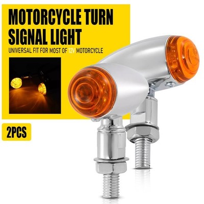 Pair Motorcycle LED Turn Signals Bullet Light Amber Blinker Universal Chrome