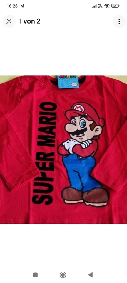 Super Mario Langarmshirt T- Shirt Jungen Gr. 116 neu - Bild 3 von 3