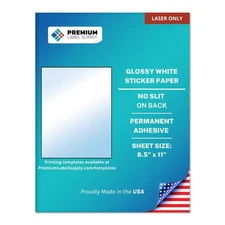 Glossy White Sticker Paper – 8.5" x 11" Full Sheet Labels – Laser Printers On...