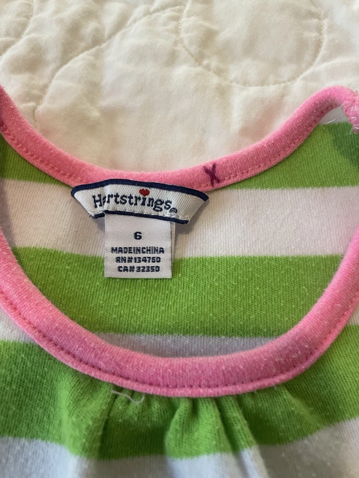 Vestido Y2K Hartstrings Fresa Rayas Niñas Talla 6 Rosa Verde Blanco Rayas Foto 3 de 3