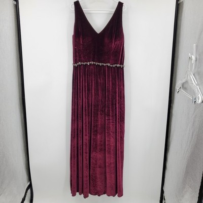 Morilee Madeline Gardner Burgundy Velvet Rhinestone Waist Maxi Gown Dress  Formal | eBay