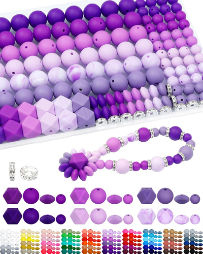 172PCS Silicone Beads for Keychain Making, 6 Mixed Colors Silicone Focal Beads