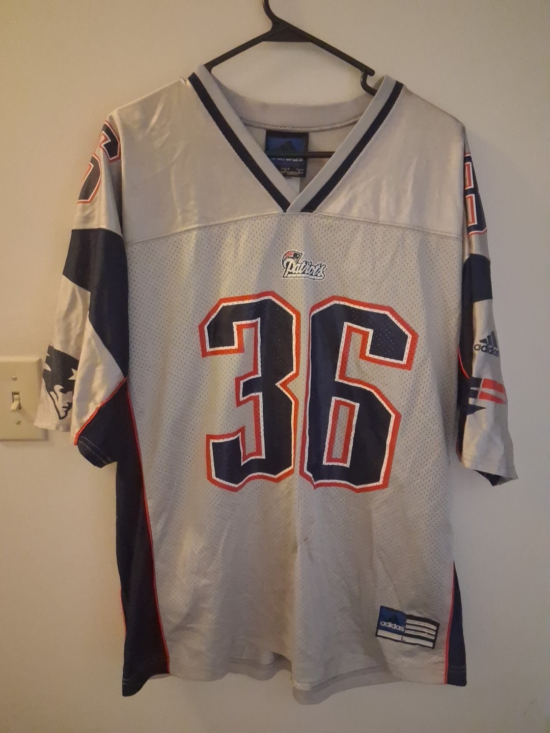 Vtg Nfl Adidas New England Patriots Lawyer Milloy Jersey Silver Alternate Mens L