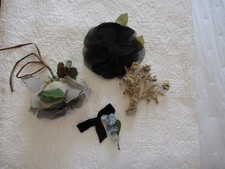Lot 4 Vintage Millinery Hat Flowers Faux Silk Velvet Chiffon Beige-Gray-Black- 9