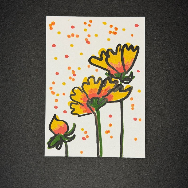 Original ACEO acrylic painting - Marigolds floral art by geekella