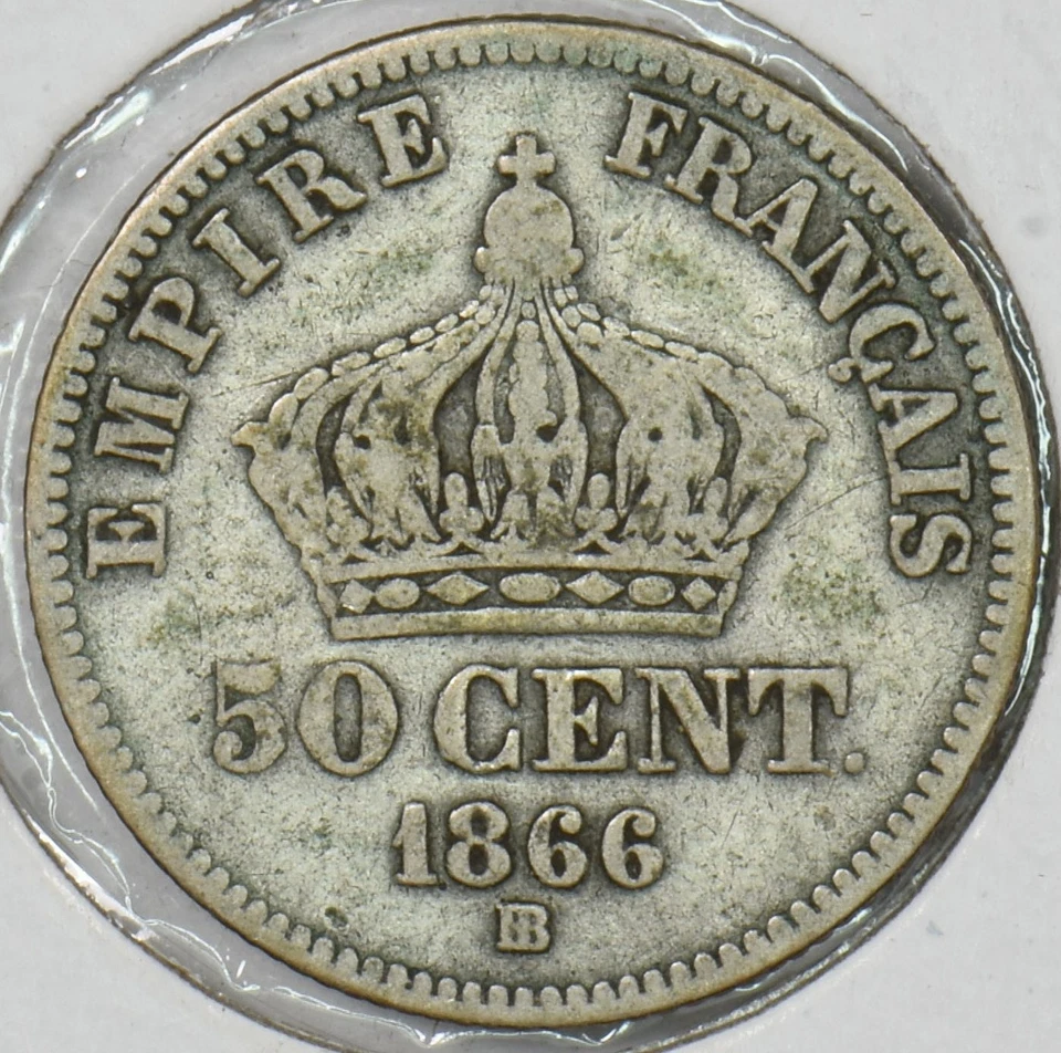 Francia 1866 BB 50 céntimos finos. Plata P190580 combinar envío Foto 2 de 2