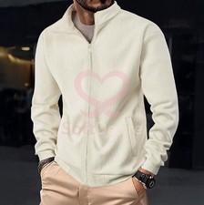 Mens Winter Fleece Lined Jacket Stand Collar Thick Warm Full Zip Casual Coat