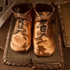 Copper Baby Shoe Bookends Vintage Heavy