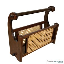 Vintage 1970s Coastal Wicker Wood Vinyl Record Caddy Magazine Rack