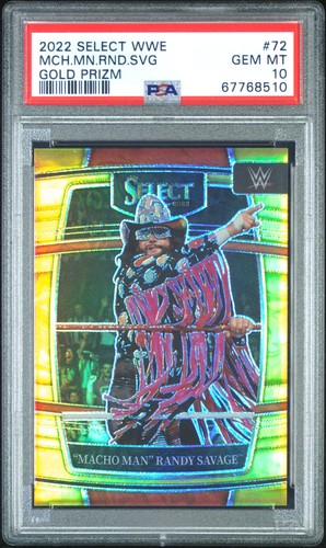 2022 Select WWE #72 Macho Man Randy Savage Gold Prizm /10  PSA 10 Pop 1
