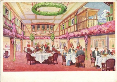 PC SHIPS STEAMER INTERIOR HAMBURG-AMERIKA LINIE VINTAGE POSTCARD (b62800)