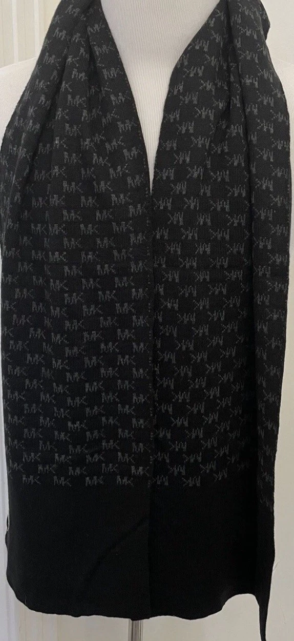 Michael Kors Men’s Reversible Scarf Repeat Logo Jacquard Gray Black MSRP $65 NEW